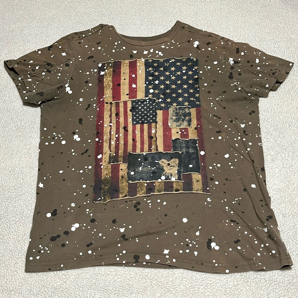 Jeanius Short Sleeve Green American Flag Shirt
